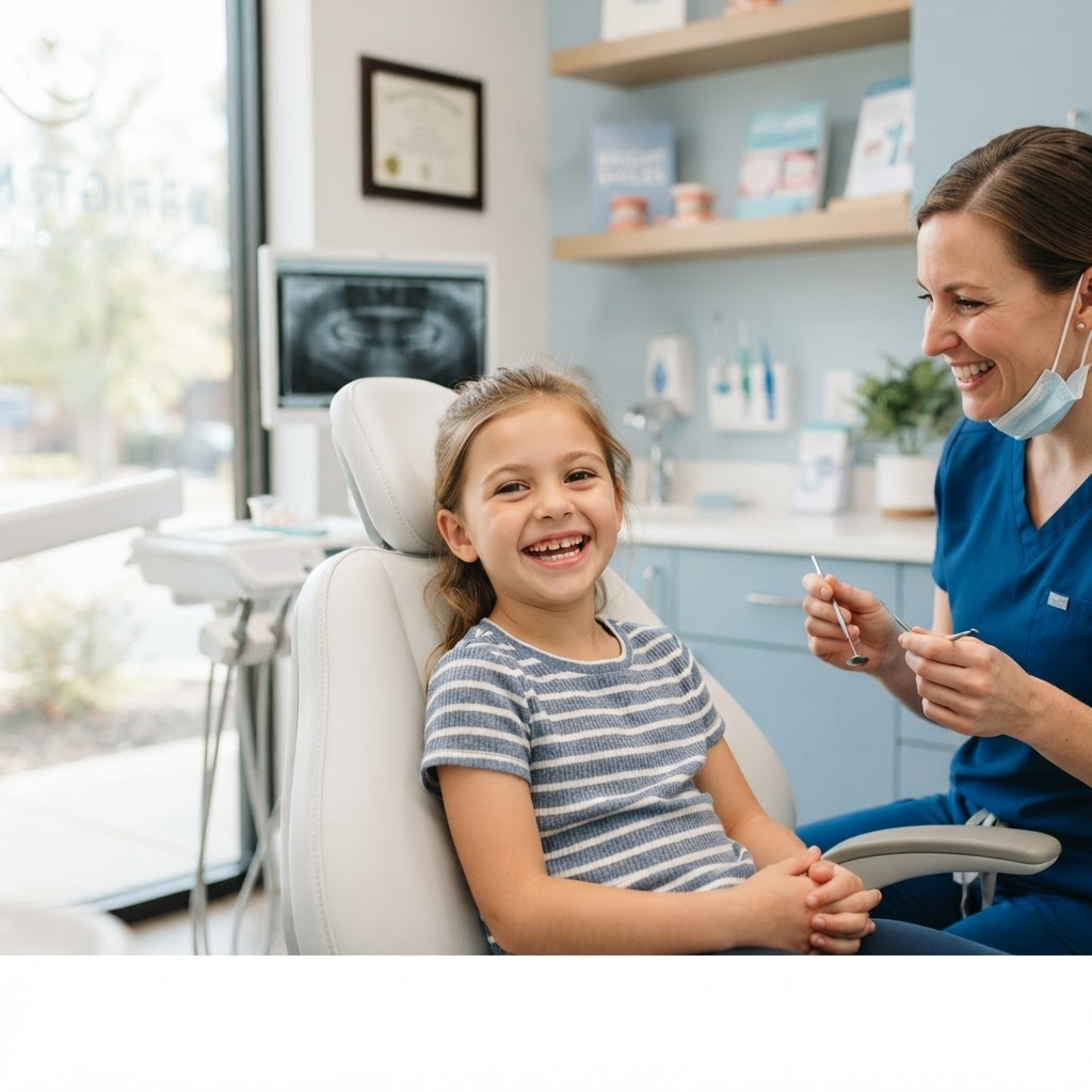 Young child smiling during an orthodontic visit