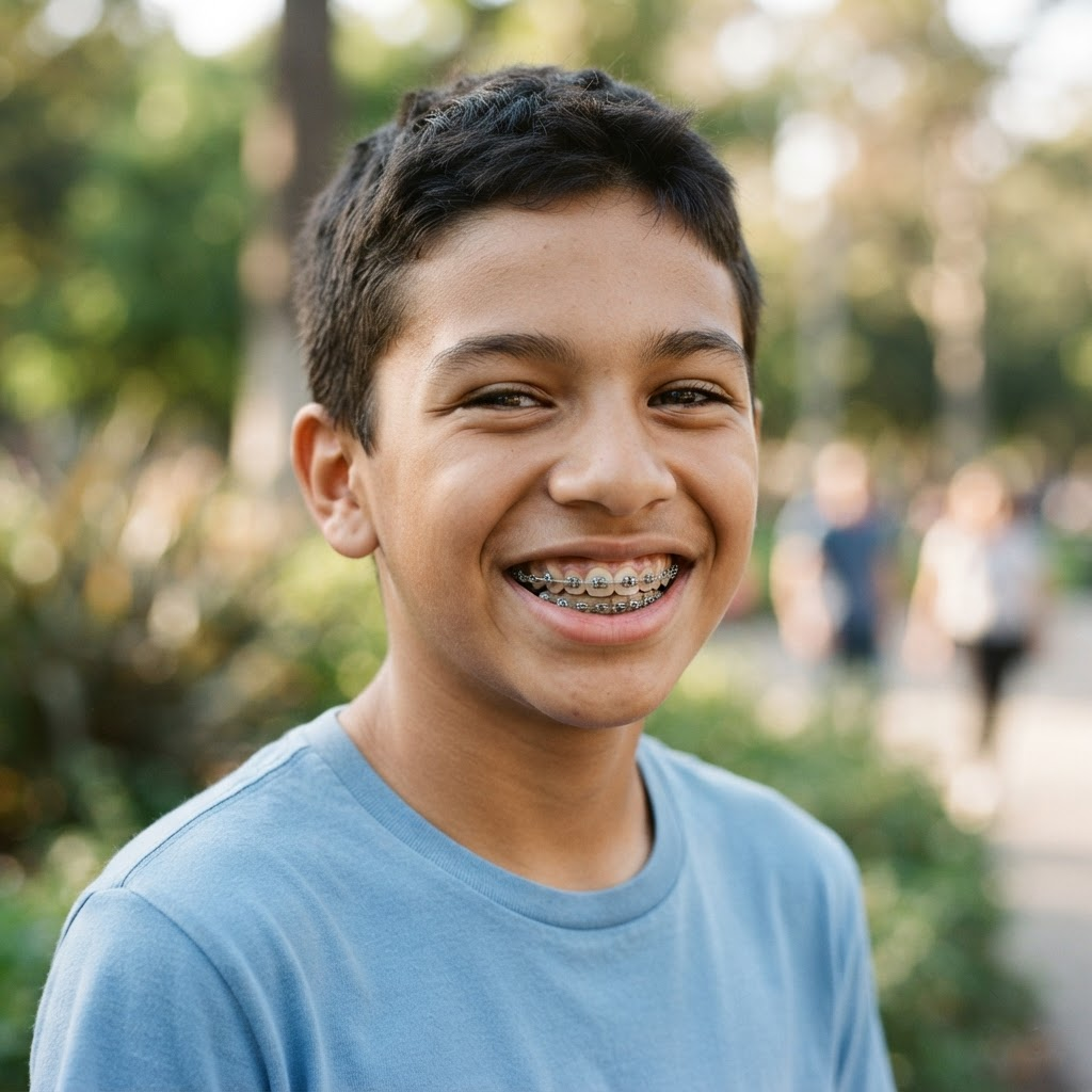 Teen patient smiling confidently with braces