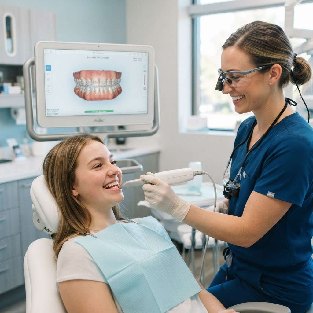 Orthodontist using an iTero handheld intraoral scanner