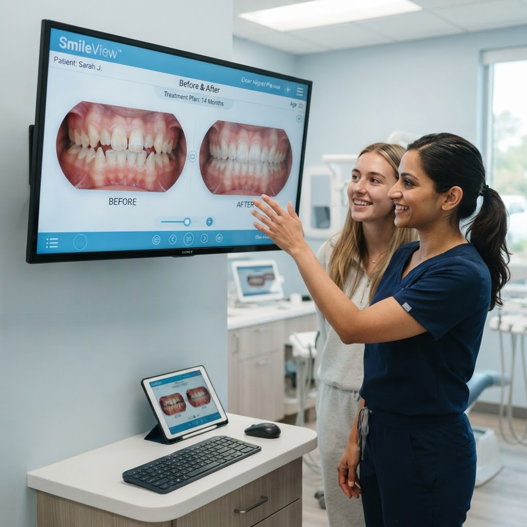 Digital smile simulation showing a before and after smile preview